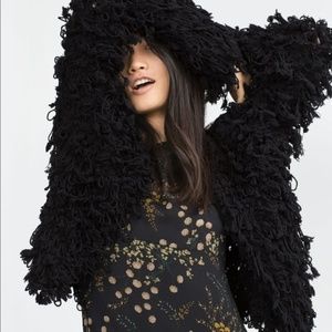 Black Shaggy Cardigan Sweater